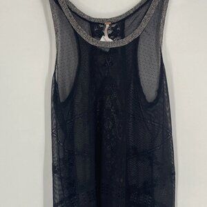 New Free People Women's Black Lace Overlay Top Size M